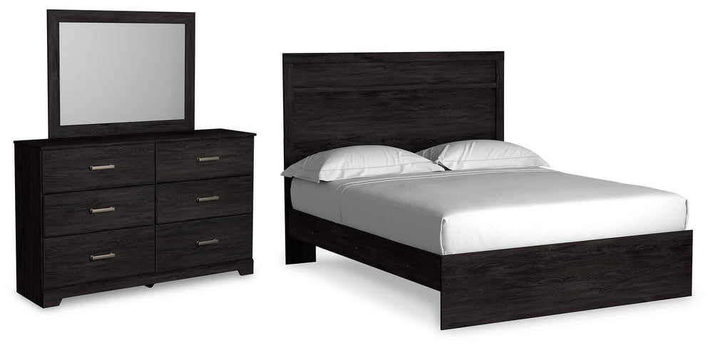 Belachime Queen Panel Bed, Dresser and Mirror - Charcoal (1)