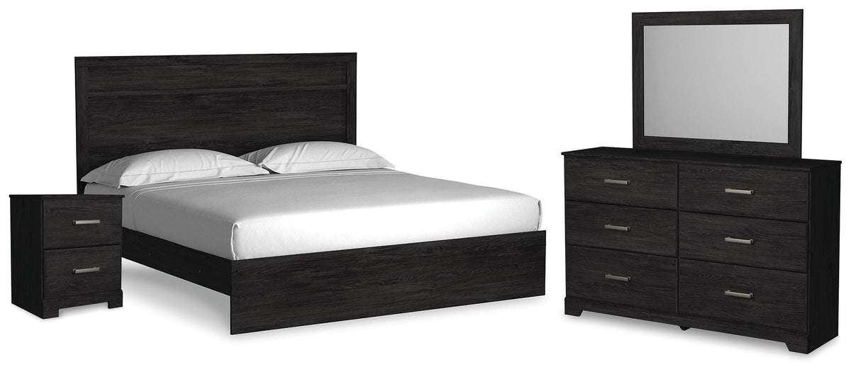 Belachime King Panel Bed, Dresser, Mirror, and Nightstand - Charcoal (1)