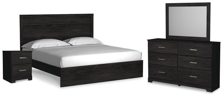 Belachime King Panel Bed, Dresser, Mirror, and Nightstand - Charcoal (1)