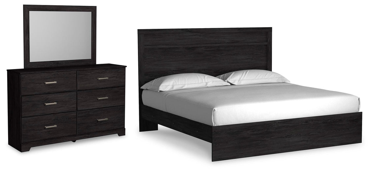 Belachime King Panel Bed, Dresser and Mirror - Charcoal (1)
