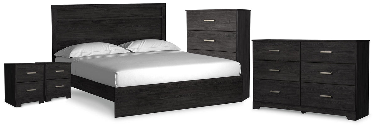 Belachime King Panel Bed, Dresser, Chest and 2 Nightstands - Charcoal (1)