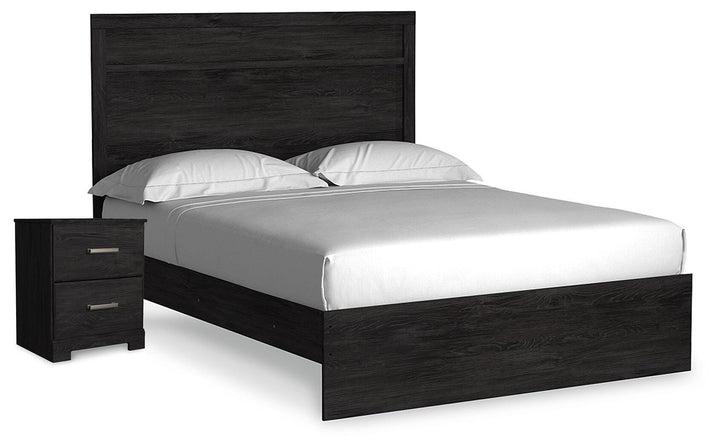 Belachime Queen Panel Bed and Nightstand - Charcoal (1)