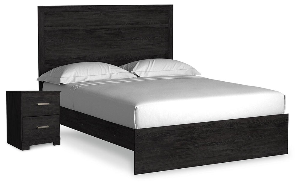 Belachime Queen Panel Bed and Nightstand - Charcoal (1)