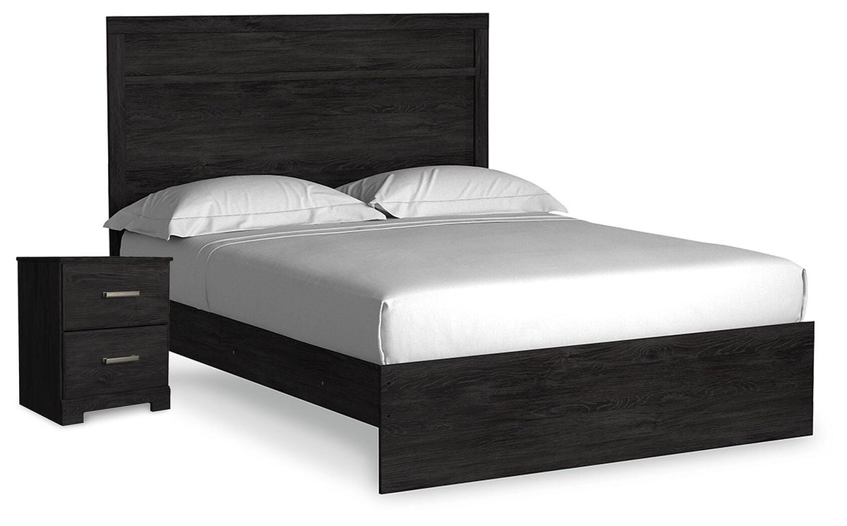 Belachime Queen Panel Bed and Nightstand - Charcoal (1)