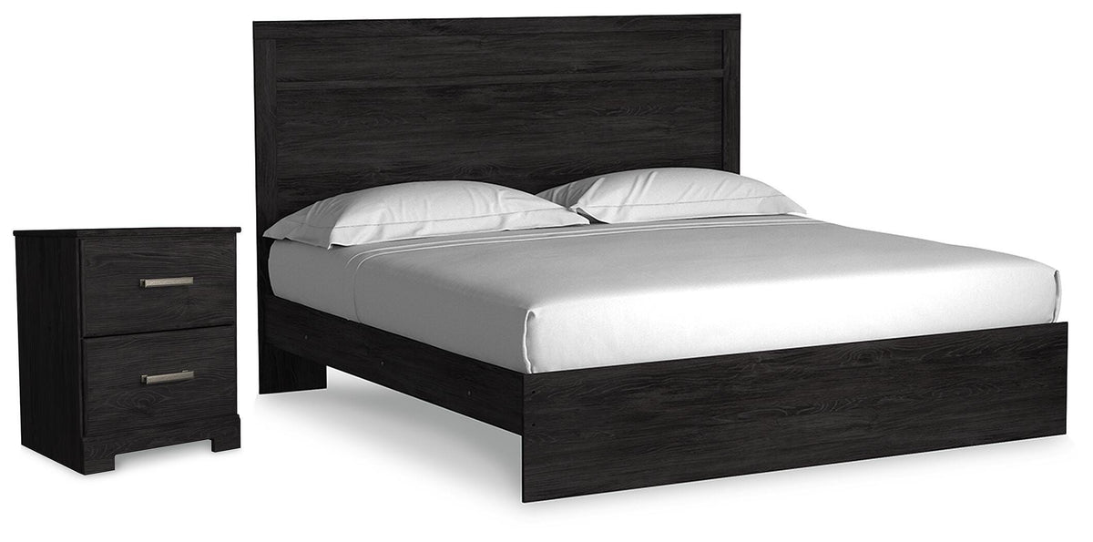 Belachime King Panel Bed and Nightstand - Charcoal (1)