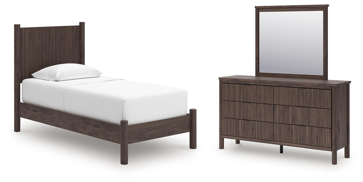 Pamytta Twin Panel Platform Bed, Dresser and Mirror (1)