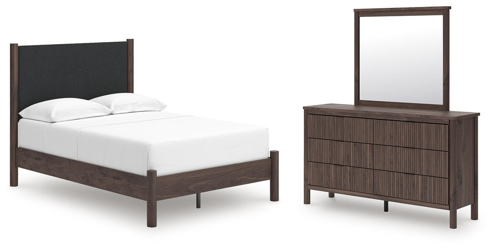 Pamytta Full Upholstered Platform Bed, Dresser and Mirror (1)