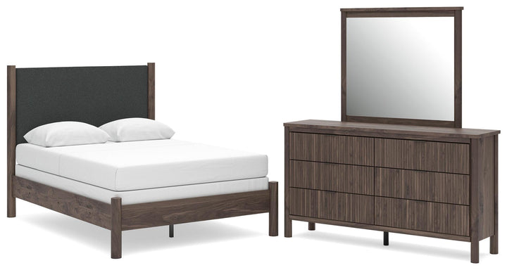 Pamytta Full Upholstered Panel Bed, Dresser and Mirror (1)
