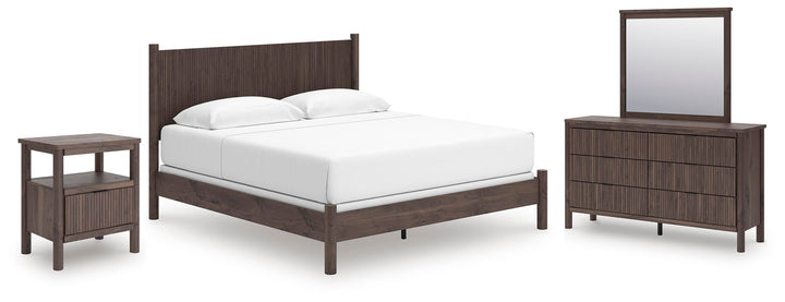 Pamytta King Panel Bed, Dresser, Mirror and Nightstand - Brown (1)