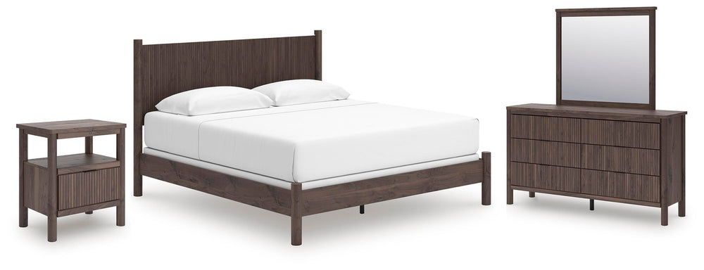 Pamytta King Panel Bed, Dresser, Mirror and Nightstand - Brown (1)