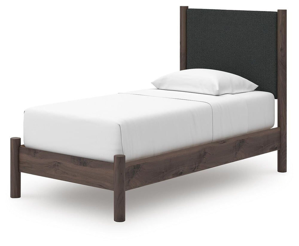 Pamytta Twin Upholstered Panel Platform Bed - Brown (4)