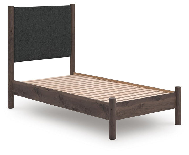 Pamytta Twin Upholstered Panel Platform Bed - Brown (2)