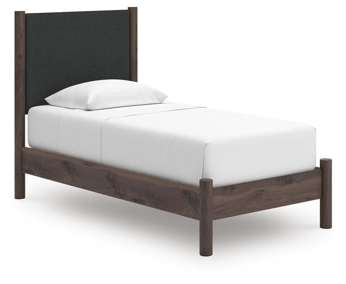 Pamytta Twin Upholstered Panel Platform Bed - Brown (1)