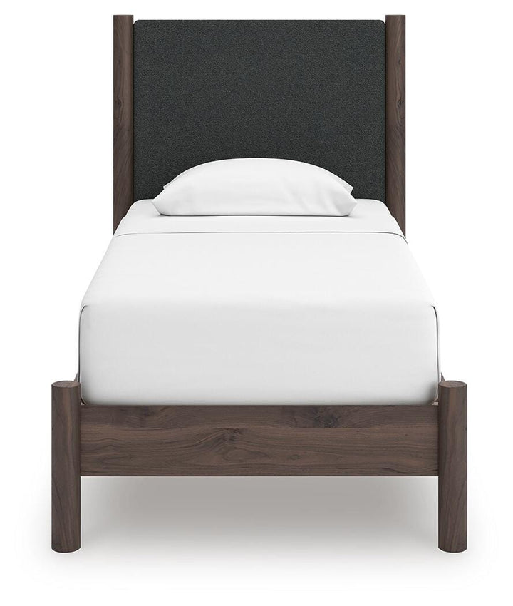 Pamytta Twin Upholstered Panel Platform Bed - Brown (3)
