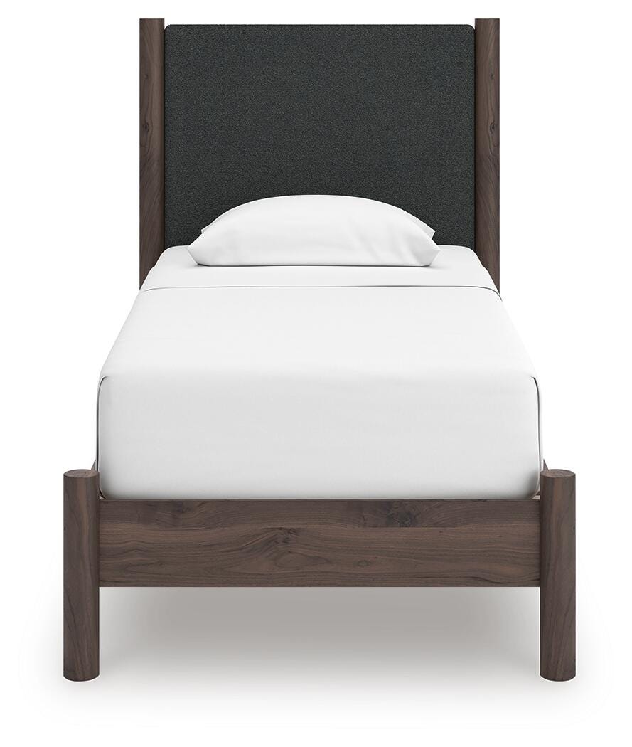 Pamytta Twin Upholstered Panel Platform Bed - Brown (3)