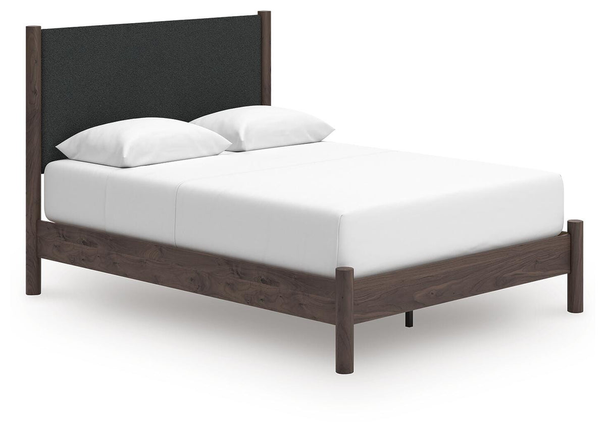 Pamytta Queen Upholstered Panel Platform Bed - Brown (1)
