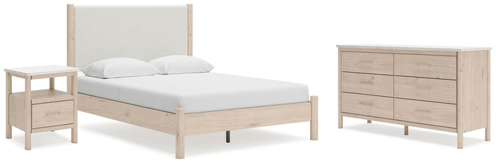 Cadmori Queen Upholstered Panel Bed, Dresser and Nightstand - Two-tone (1)