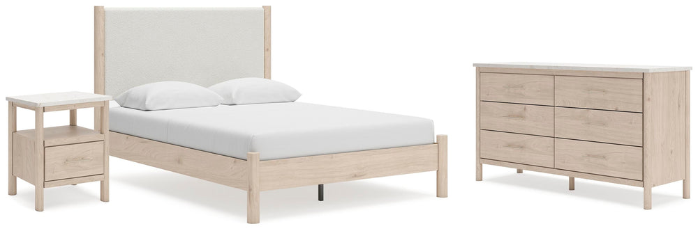 Cadmori Queen Upholstered Panel Bed, Dresser and Nightstand - Two-tone (1)