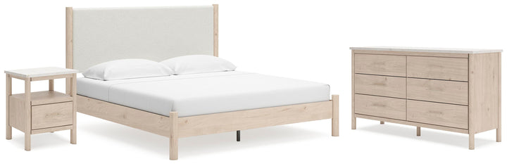 Cadmori King Upholstered Panel Bed, Dresser and Nightstand - Two-tone (1)