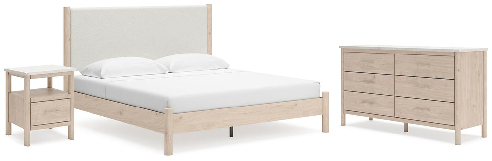 Cadmori King Upholstered Panel Bed, Dresser and Nightstand - Two-tone (1)