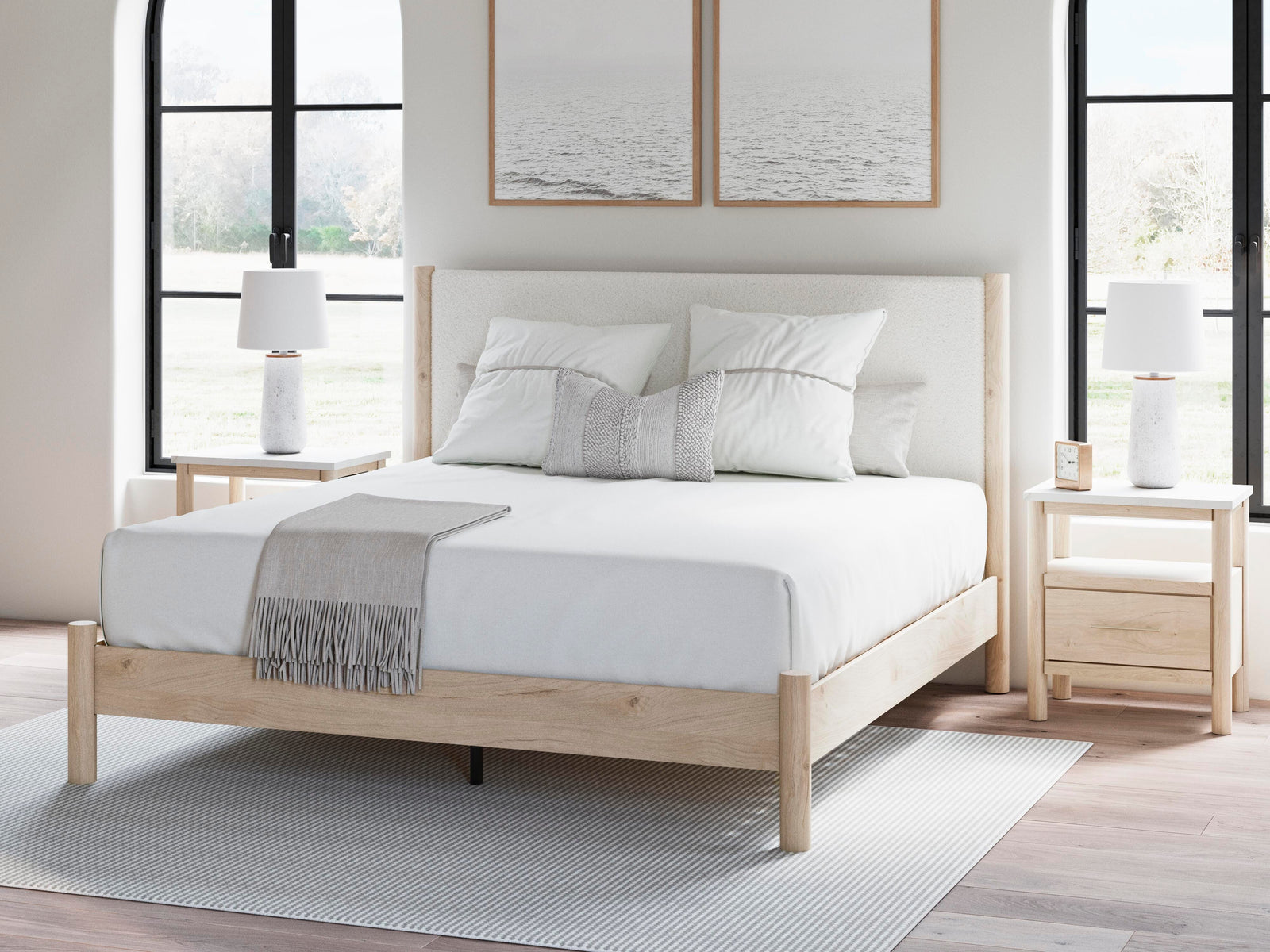 Cadmori King Upholstered Panel Bed - Beige (2)
