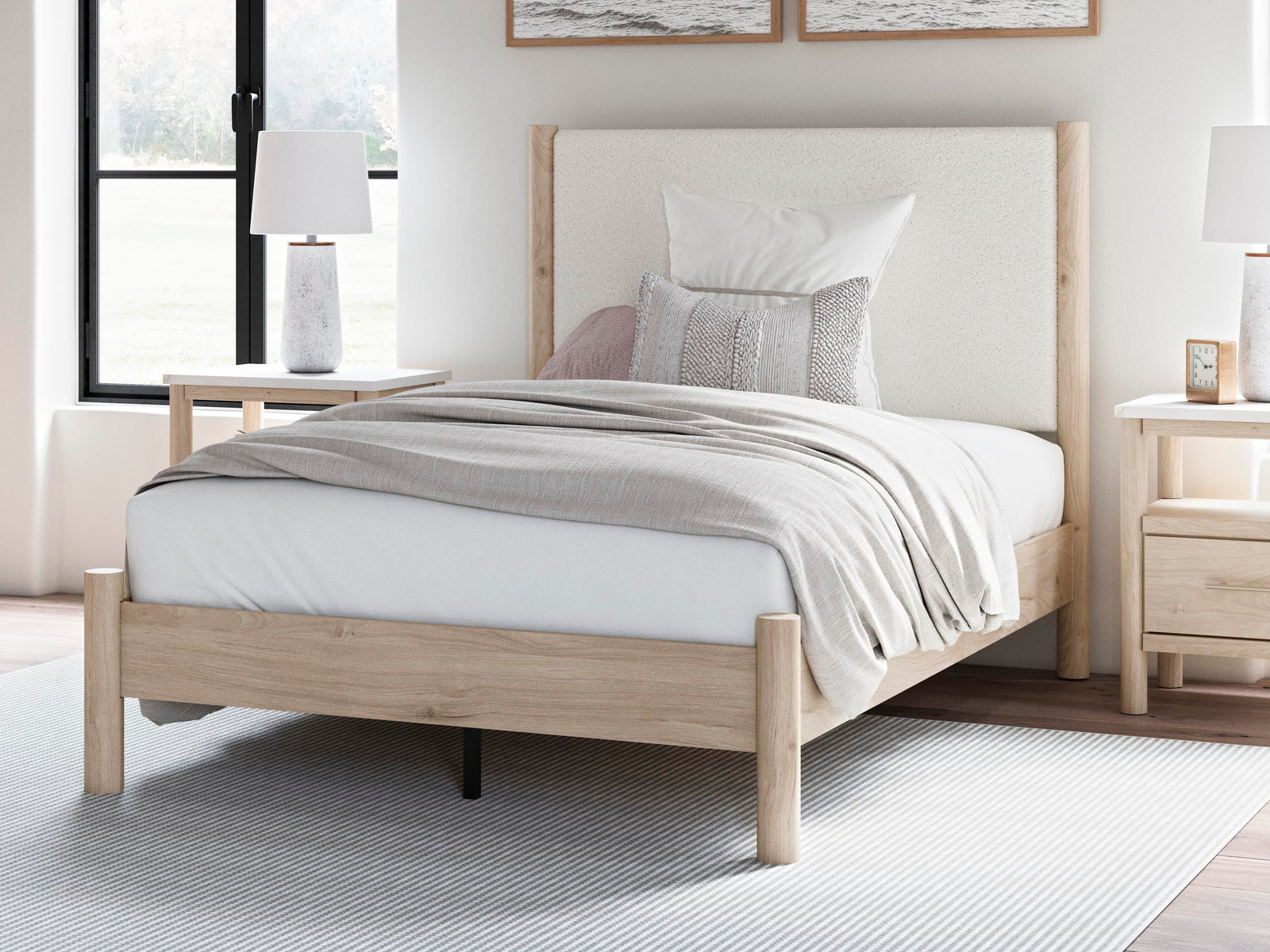 Cadmori Full Upholstered Panel Bed - Beige (2)