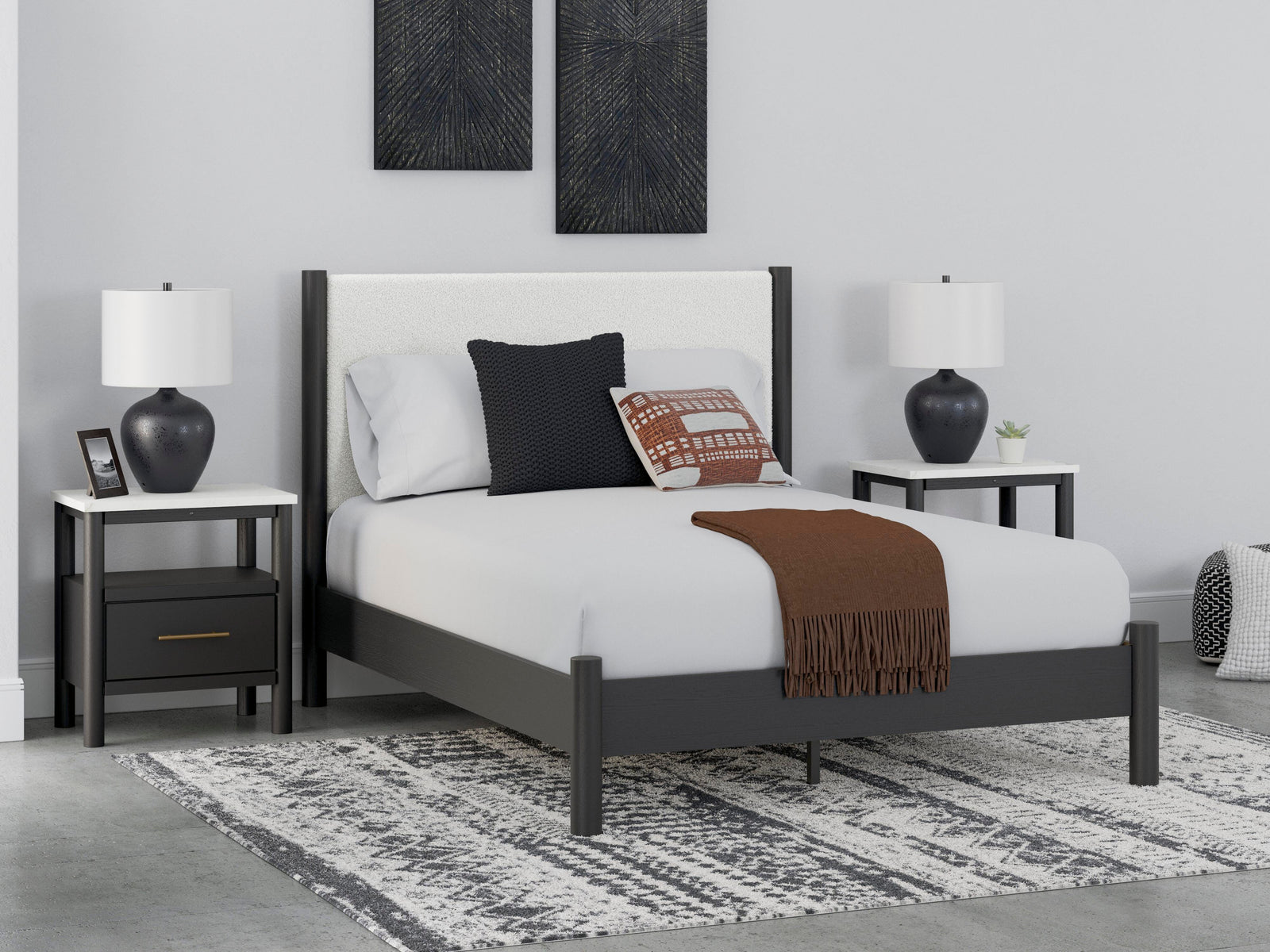 Cadmori Queen Upholstered Panel Bed - Black (2)