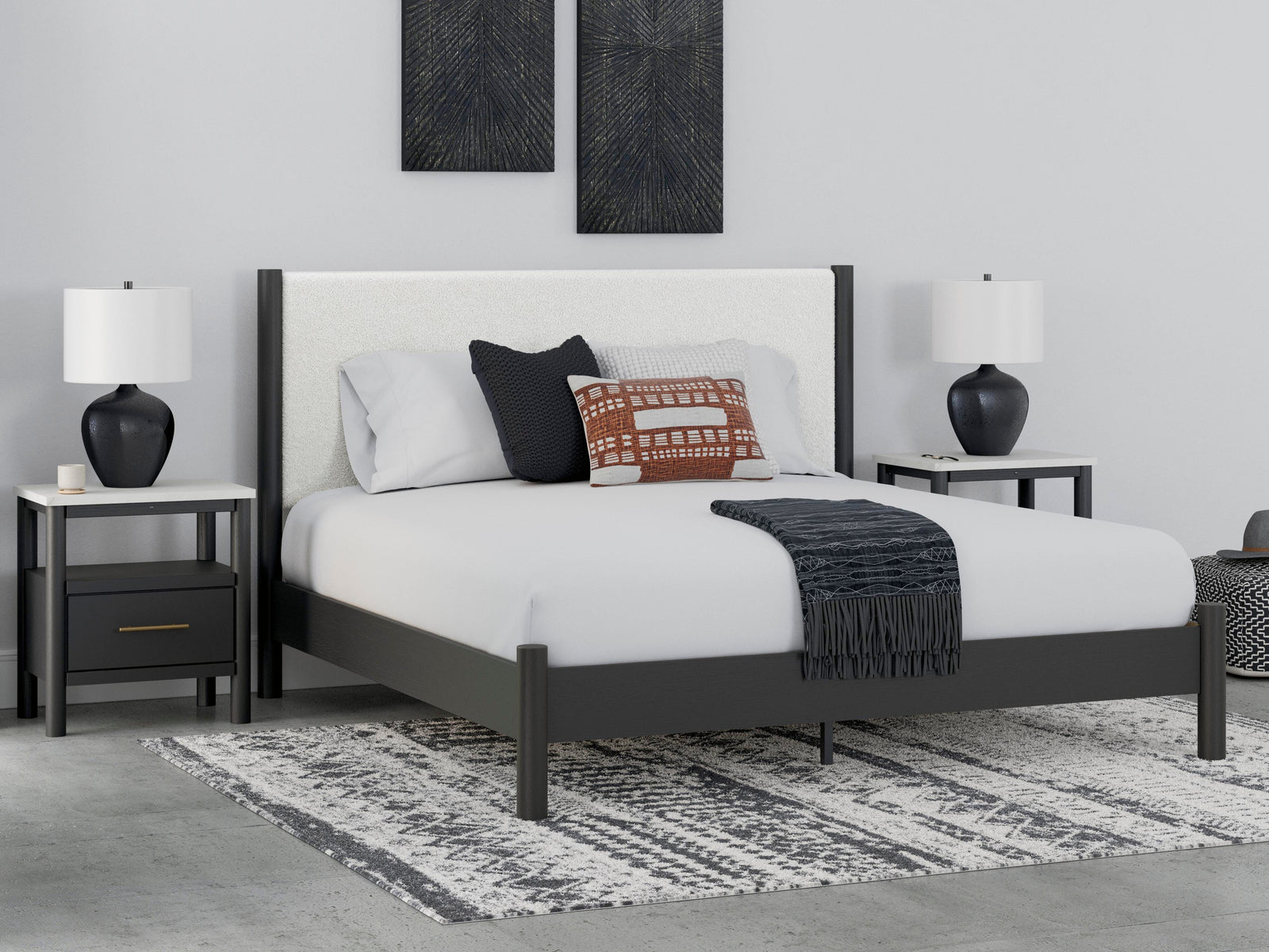 Cadmori King Upholstered Panel Bed - Black (2)