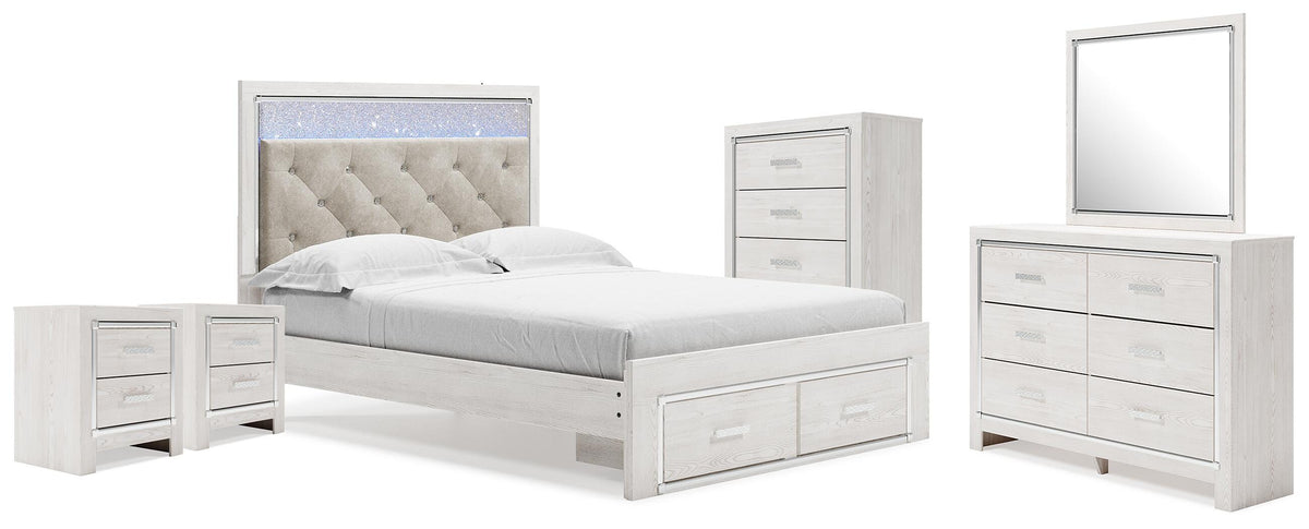 Altyra Queen Storage Bed, Dresser Mirror, Chest and 2 Nightstands - White (1)