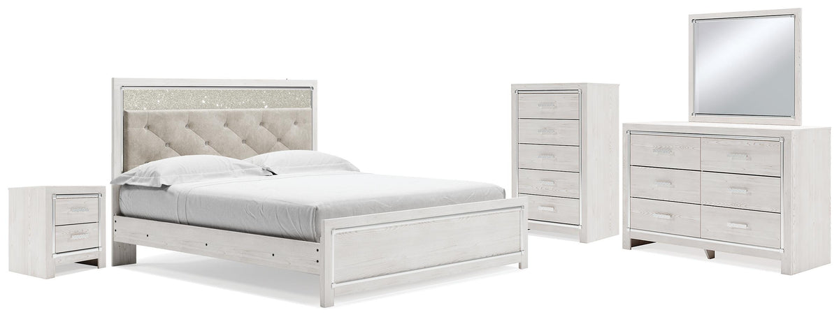 Altyra King Panel Bed, Dresser, Mirror, Chest and Nightstand - White (1)