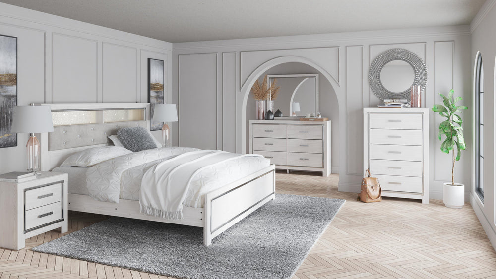 Altyra King Panel Bookcase Bed, Dresser and Mirror - White (1)