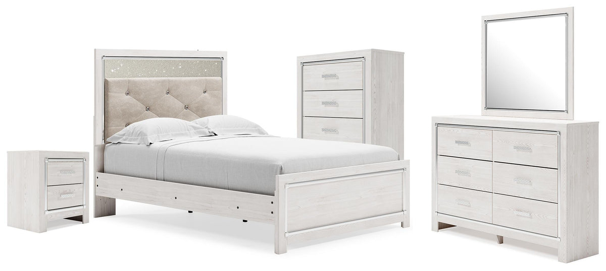 Altyra Full Upholstered Panel Bed, Dresser, Mirror, Chest and Nightstand (1)