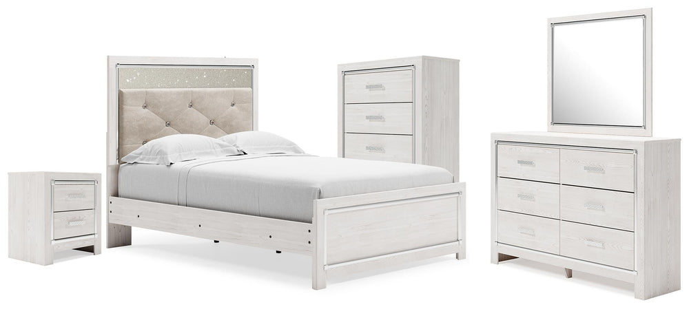 Altyra Full Upholstered Panel Bed, Dresser, Mirror, Chest and Nightstand (1)