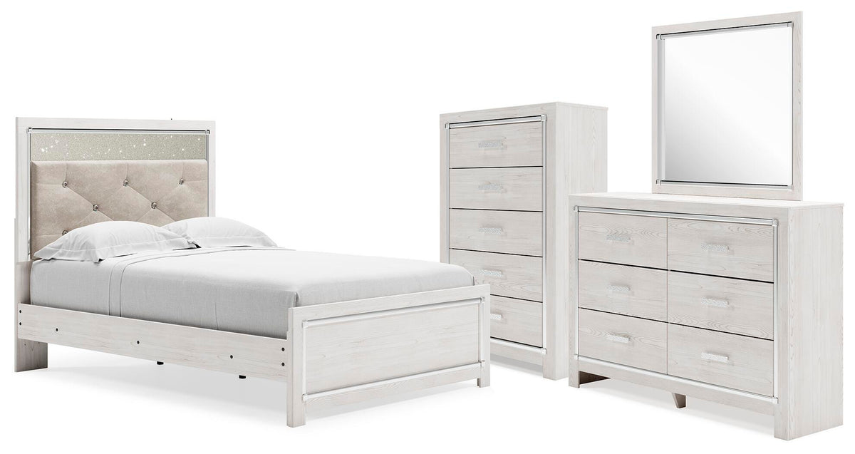 Altyra Full Panel Bed, Dresser, Mirror and Chest - White (1)