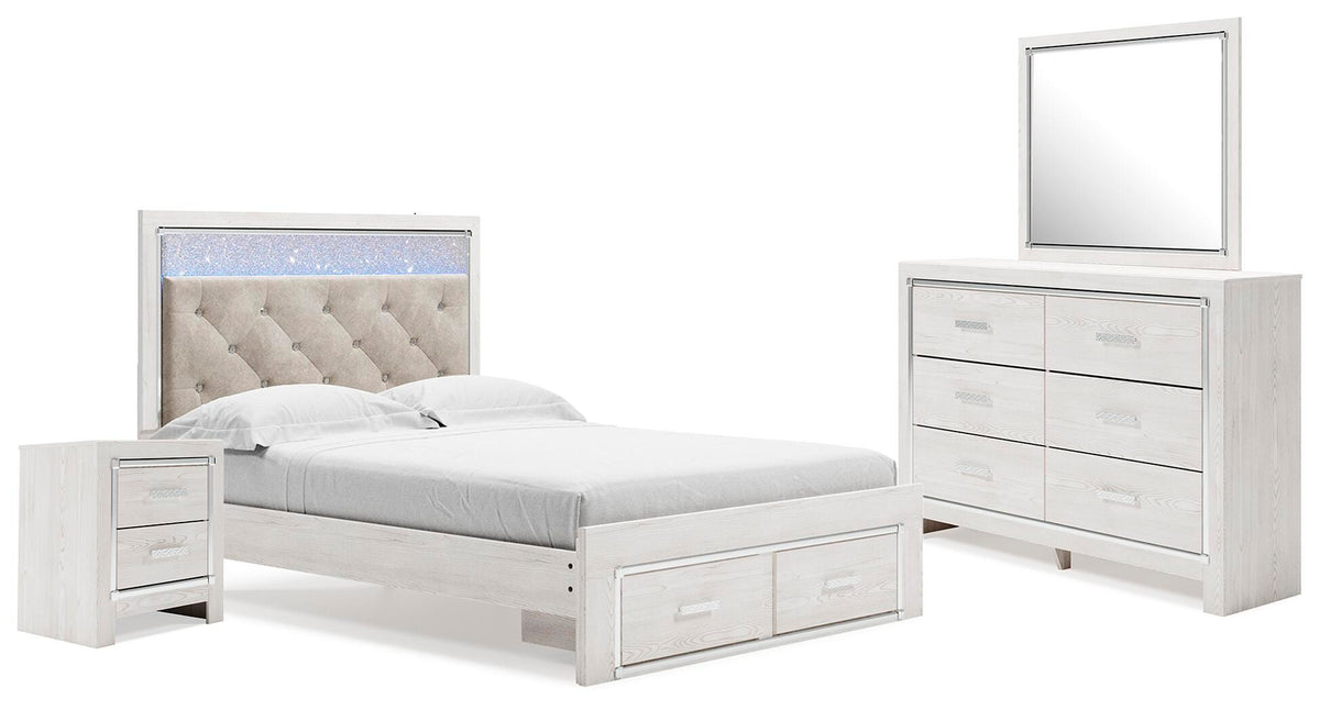 Altyra Queen Panel Storage Bed with Mirrored Dresser and Nightstand - White (1)