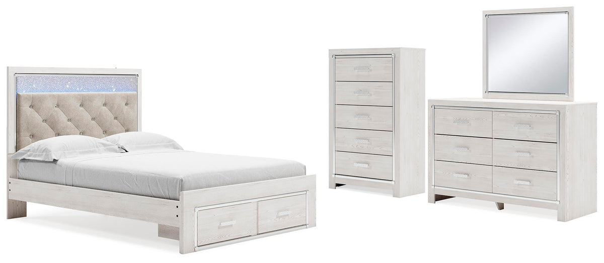 Altyra Queen Panel Storage Bed, Dresser, Mirror and Chest - White (1)