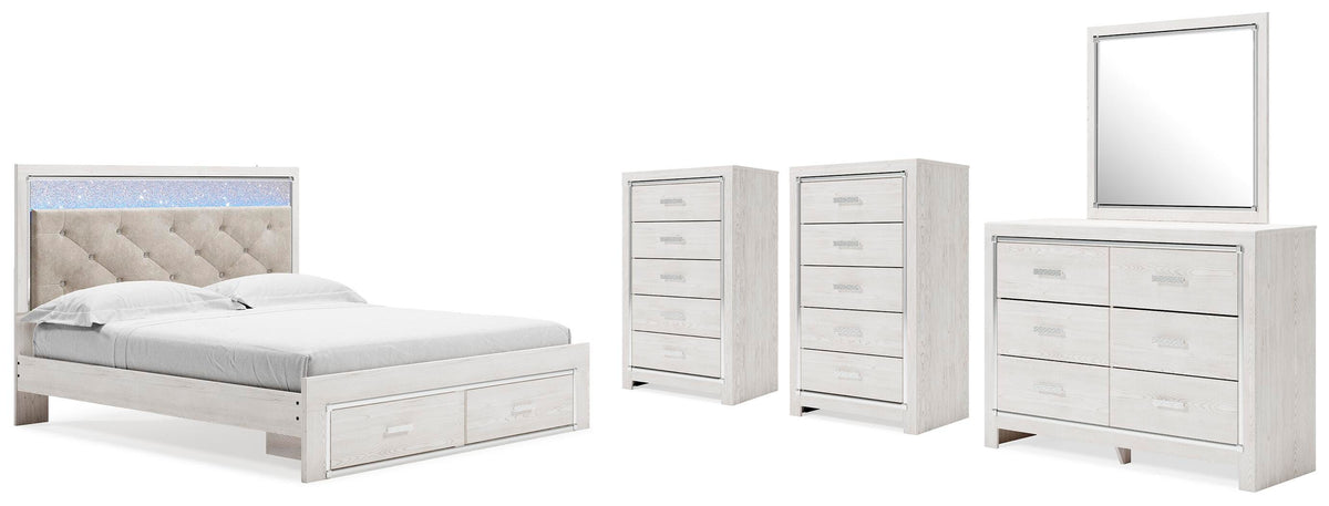 Altyra King Storage Bed, Dresser, Mirror and 2 Chests - White (1)