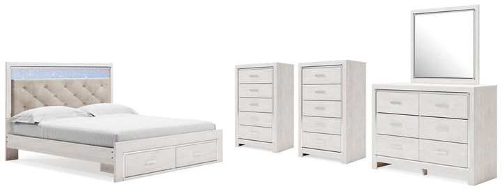 Altyra King Storage Bed, Dresser, Mirror and 2 Chests - White (1)
