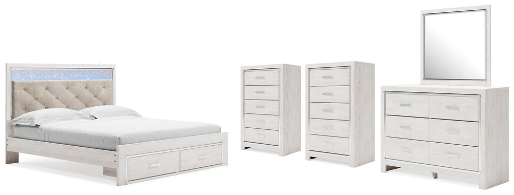 Altyra King Storage Bed, Dresser, Mirror and 2 Chests - White (1)