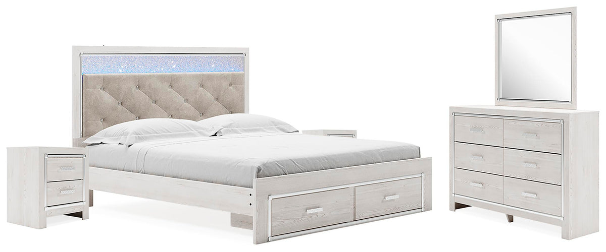 Altyra King Upholstered Storage Bed, Dresser, Mirror and 2 Nightstands - White (1)
