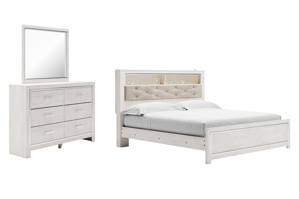 Altyra King Panel Bookcase Bed, Dresser and Mirror - White (2)