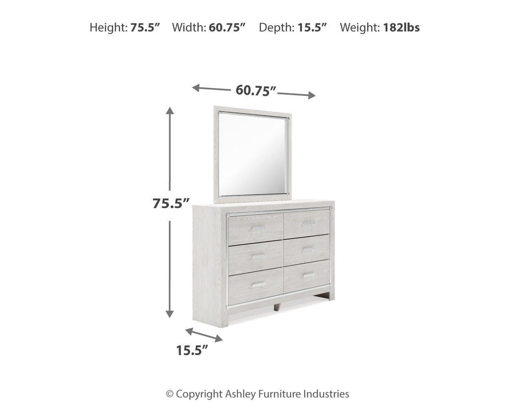 Altyra Queen Upholstered Panel Bed, Dresser, Mirror, Chest and Nightstand - White (9)