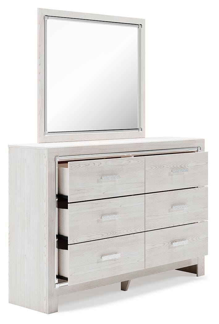 Altyra Queen Upholstered Panel Bed, Dresser, Mirror, Chest and Nightstand - White (8)