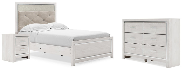 Altyra Full Upholstered Panel Bed, Dresser and Nightstand - White (1)