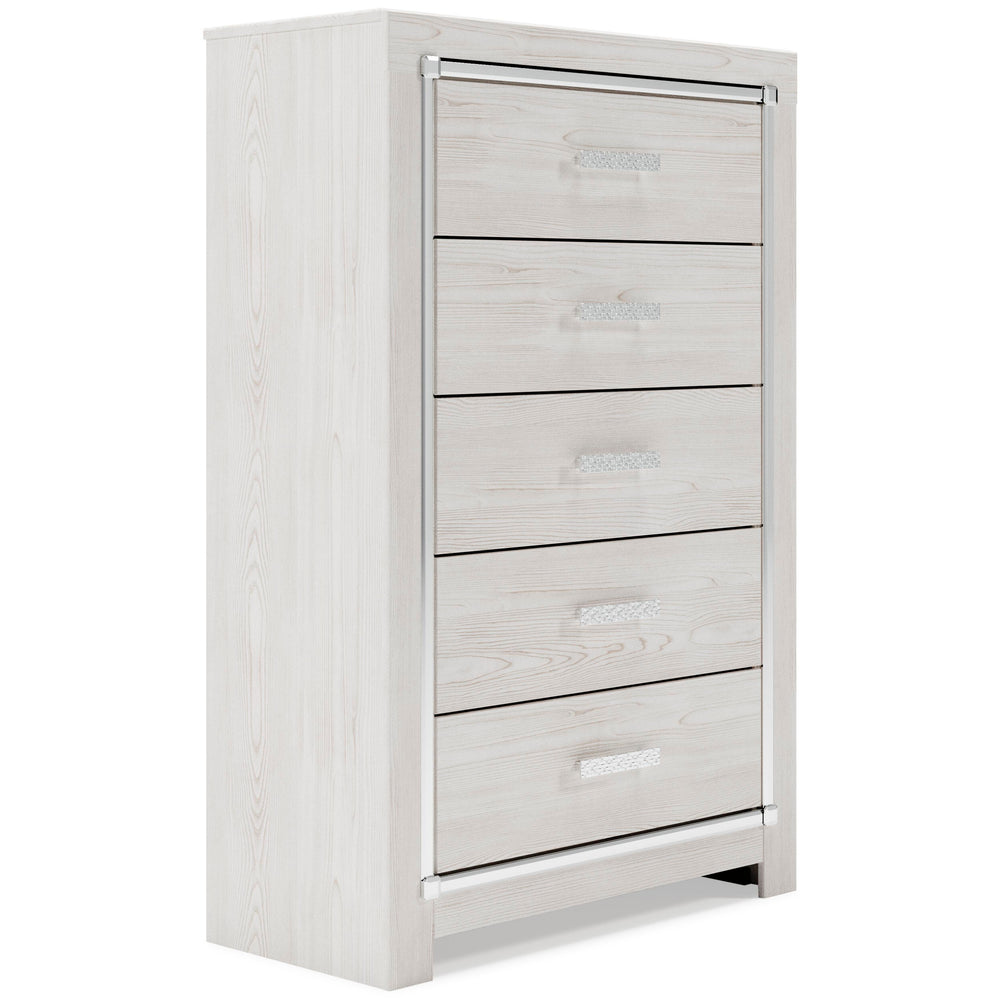 Altyra Queen Upholstered Panel Bed, Dresser, Mirror, Chest and 2 Nightstands - White (4)