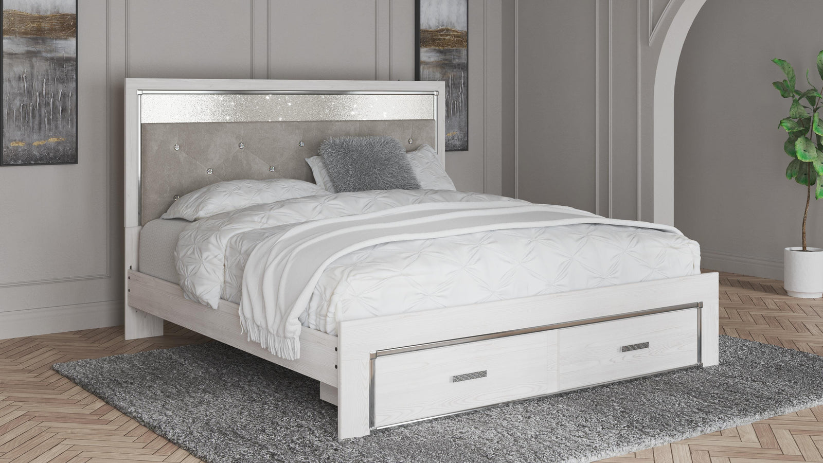 Altyra King Upholstered Storage Bed - White (2)