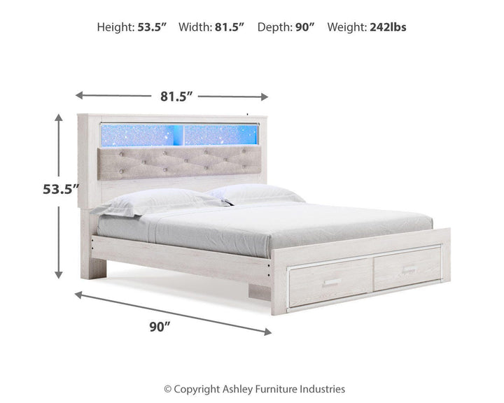 Altyra King Upholstered Bookcase Bed with Storage - White (8)