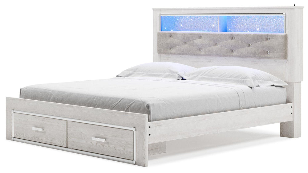 Altyra King Upholstered Bookcase Bed with Storage - White (3)