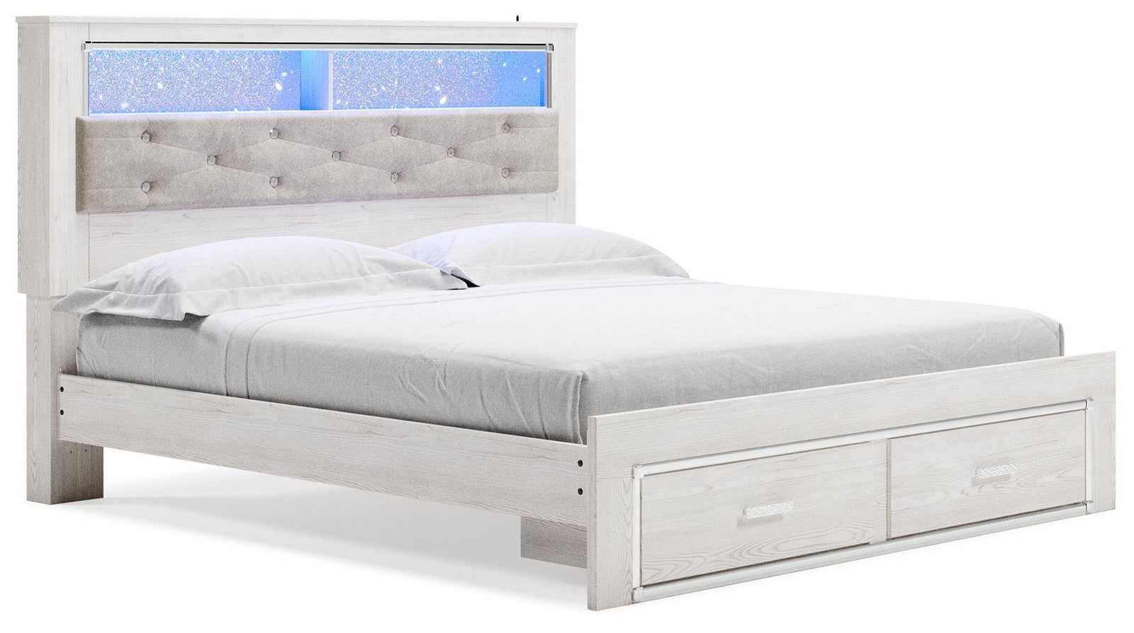 Altyra King Upholstered Bookcase Bed with Storage - White (1)