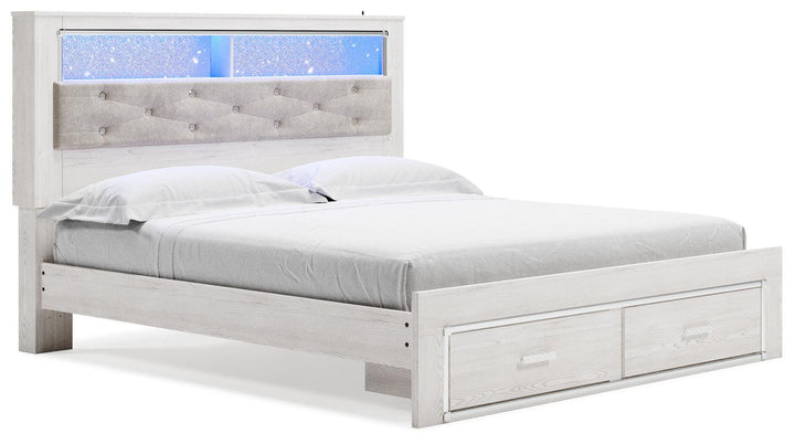 Altyra King Upholstered Bookcase Bed with Storage - White (1)